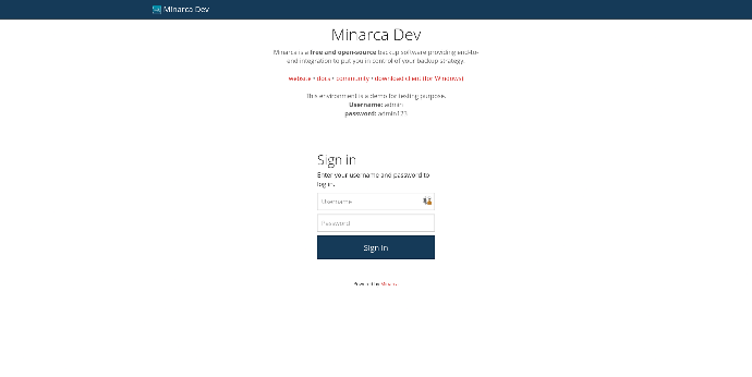 Capture d'écran de l'interface web de Minarca